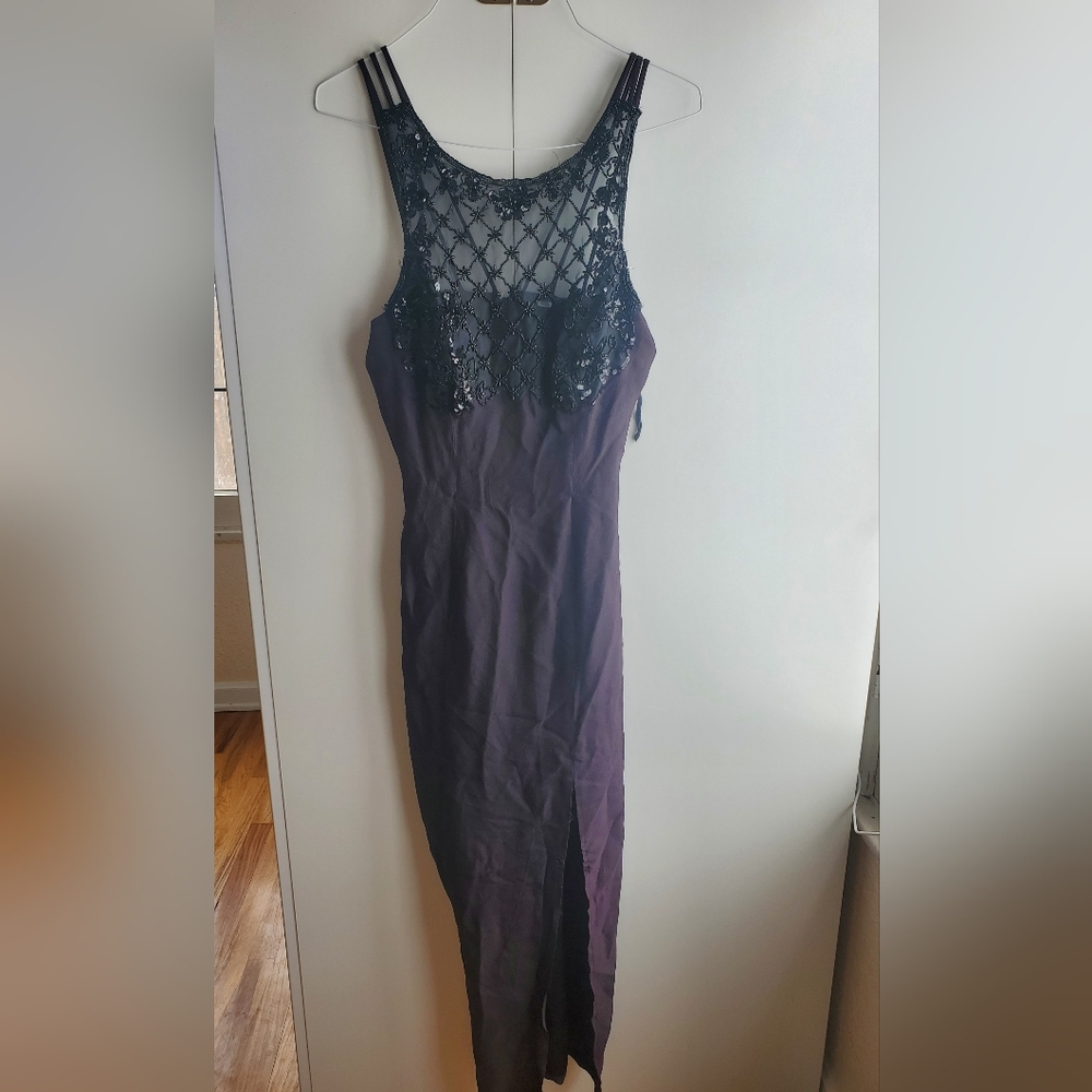 Vintage Flirtations By Alfred Angelo Black and Purple Sleeveless Beaded Dress